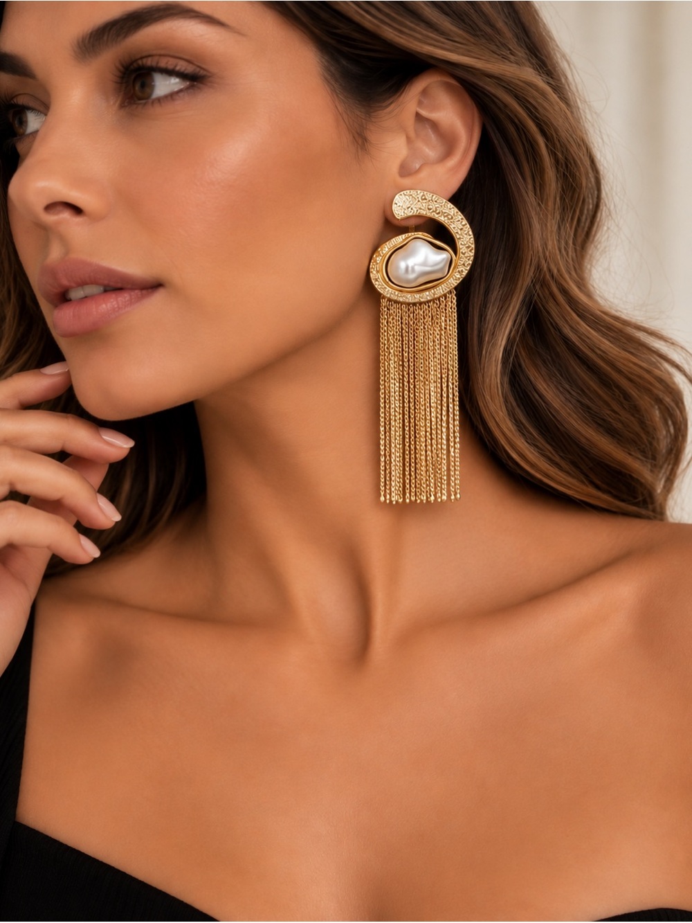 REVOLVE Gold-Tone Pearl Tassel Drop Earrings